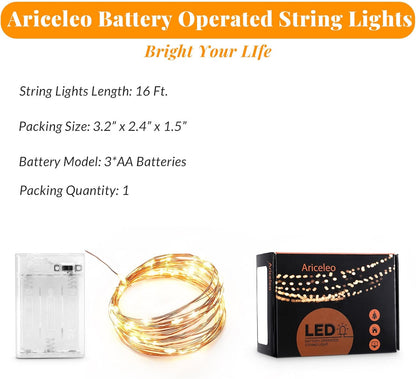 Ariceleo LED String Light Bundle - 16.4ft Battery & USB Powered for Versatile Lighting