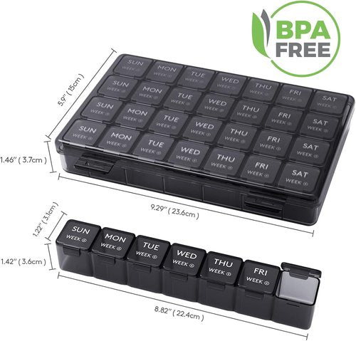 Lifewit Pill Organizer - 28-Day Vitamin Case with Large Compartments | Black Medicine Storage Solution