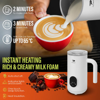 Milk Frother, Electric Milk Frother and Steamer 4 in 1 Automatic Coffee Steamer Frother, 11.8OZ / 350ML Warm and Cold Foam Frother For Coffee,Latte, Cappuccino, Macchiato, Hot Chocolate, White