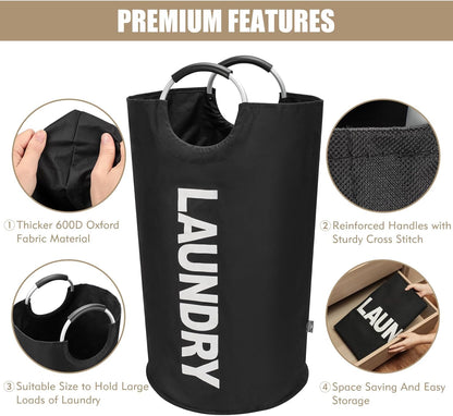 DOKEHOM 90L Large Laundry Basket - Collapsible Freestanding Hamper in Black for Easy Storage