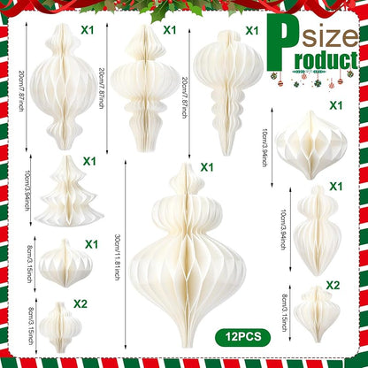Snowflake and Honeycomb Christmas Decor Kit – 28 Pcs White Winter Wonderland