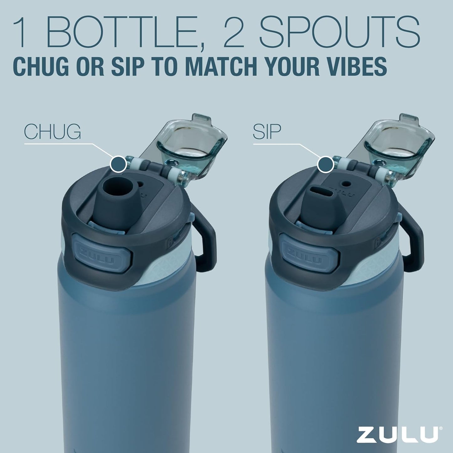 ZULU Powerfill Pro 24oz Stainless Steel Water Bottle - Quick Fill Lid, Triple Walled Insulation, Leak Proof, BPA Free - Ash Color