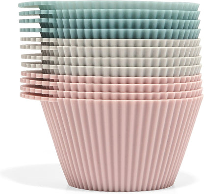 Skiennix Reusable Silicone Baking Cups - Jumbo Muffin Liners, BPA Free, 12 Pack in Pink, Gray, Blue