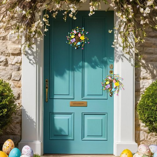 Jansun Easter Candle Rings - 4 Pcs Mini Wreaths with Pink & Blue Eggs for Table Centerpieces