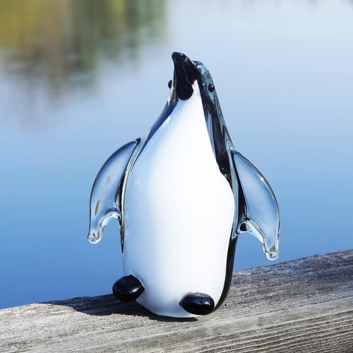 LONGWIN Hand Blown Glass Penguin Sculpture - Elegant Crystal Animal Figurine | Unique Desk Decoration