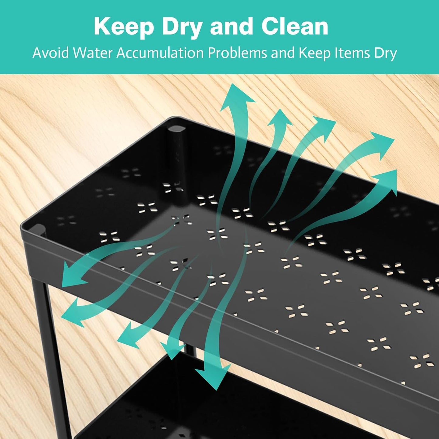 Under Sink Organizers by [Brand Name] - 2 Pack Pull-Out Sliding Cabinet Organizer with 2-Tier Storage Shelf & 4 Hooks | Multi-Purpose for Kitchen & Bathroom (13 Inch, Black)
