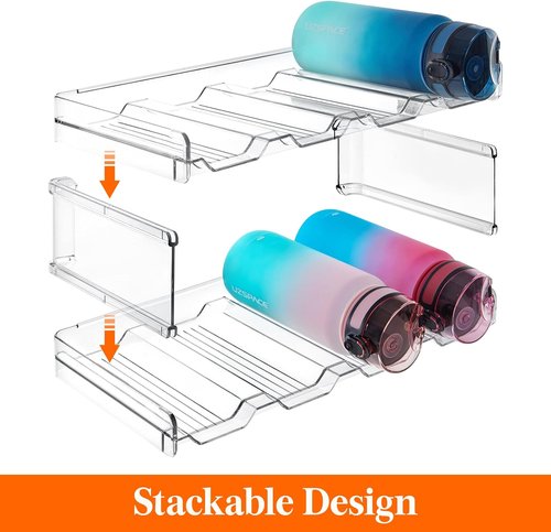 Lifewit Stackable Water Bottle Organizer - 2-Tier Plastic Holder for Bottles/Tumblers Up to 3.8" Diameter | Pantry & Countertop Storage (38 x 20 x 15 cm)