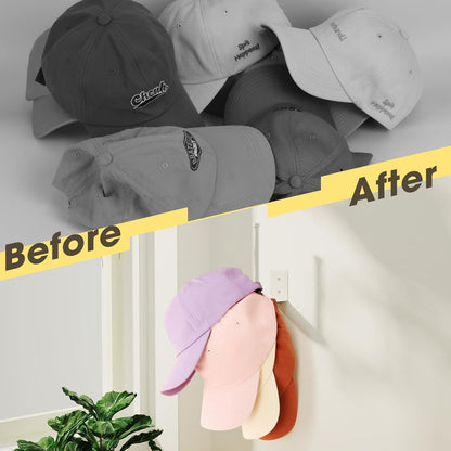 Durmmur Hat Racks - 4 Pack Stainless Steel Baseball Cap Organizer | Strong Adhesive & Wall-Mounted (White, 6 in)