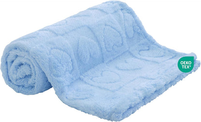 Skiennix Soft Cozy Fleece Baby Blanket - Fluffy Heart Checkered Pattern | Warm 30"x40" Light Blue Crib & Stroller Blanket for Newborns & Toddlers