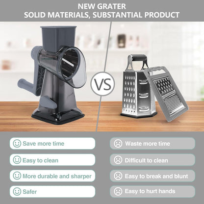 Rotary Cheese Grater by [Brand Name] - Versatile Non-Slip Suction Base | Compact Kitchen Tool for Cheese, Carrots & More (Gray)