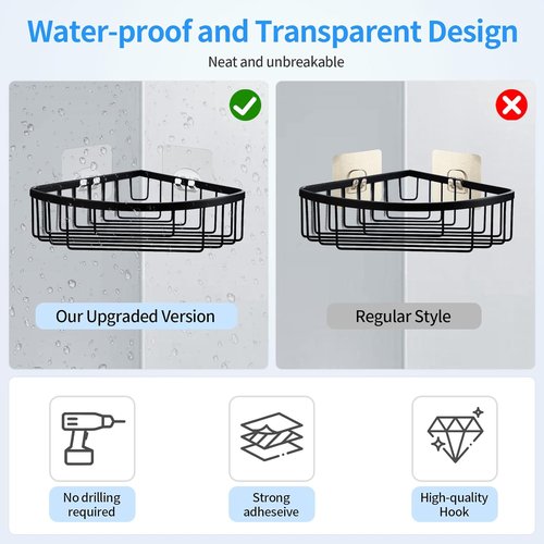 Elegant Shower Caddy - 6 PCS Waterproof Adhesive Hooks & Strips for Easy Bathroom Storage