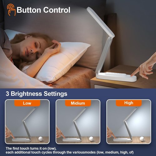 Giryuhd LED Desk Lamp - Rechargeable & Portable Light | 3 Brightness Levels for Home & Office (White)