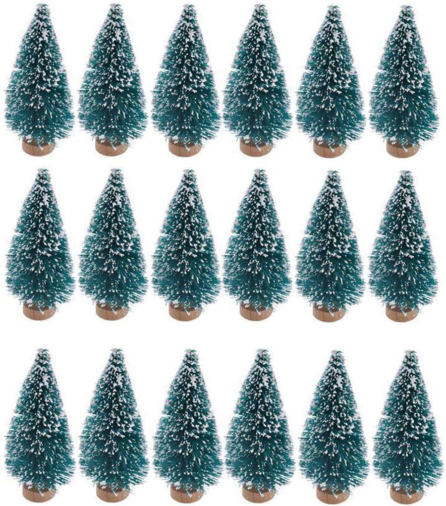 Skiennix Mini Bottle Brush Christmas Trees - 24 Pack with Wood Base | Blue-Green Winter Ornaments for Crafts