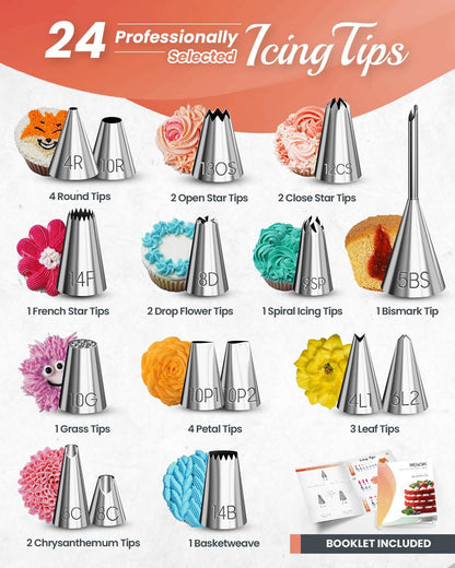 RFAQK Cake Decorating Kit - 700PCs with Turntable, Pans, Piping Tips, Spatulas & More