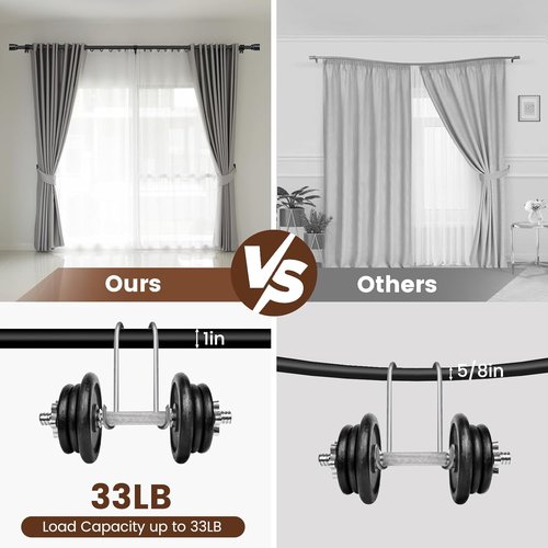 Matte Black Curtain Rods by [Brand Name] - Heavy Duty Adjustable 30-90 Inch, 2 Pack for 30-84 Inch Windows