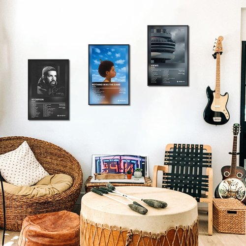 Anslivle 3-Piece Framed Canvas Drake Album Cover Posters, Black, 16x24 inches, Contemporary Music Wall Art for Living Room, Bedroom, Home Office