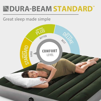 Intex Dura-Beam Standard Downy Air Mattress - Full Size with Built-in Foot Pump | 10in Height, 300lb Capacity