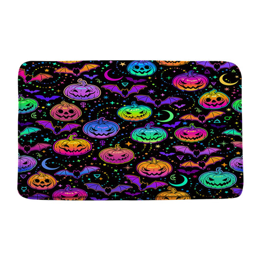 CCXTCZ Colorful Pumpkin Bath Mat Scary Bat Star Moon Gothic Magic Mysterious Horror Spooky Fantasy Happy Halloween Bathroom Kitchen Rugs,17.8"x 29.5"