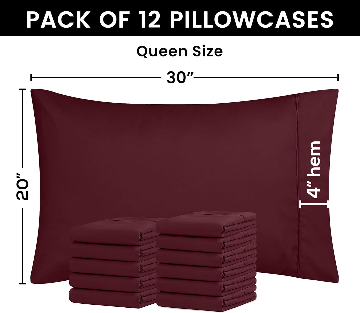 Utopia Bedding Queen Pillow Cases - 12 Pack Soft Brushed Microfiber | Fade Resistant 20 x 30 Inches - Burgundy