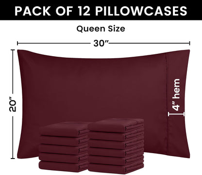 Utopia Bedding Queen Pillow Cases - 12 Pack Soft Brushed Microfiber | Fade Resistant 20 x 30 Inches - Burgundy