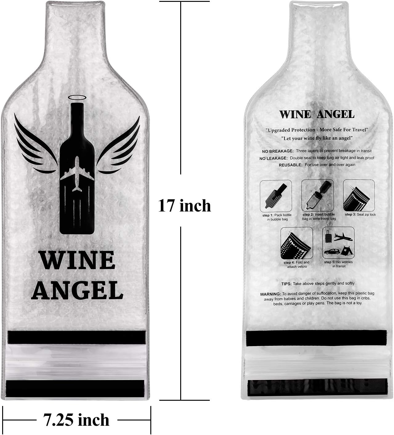 [UPGRADED PROTECTION] 4 Set (8 pcs) Reusable Wine Bags for Travel, Wine Travel Protector, Bottle Travel Sleeve Case For Airplane, Car, Cruise, TRIPLE Protection Luggage Leak-Proof Safety Impact Resist