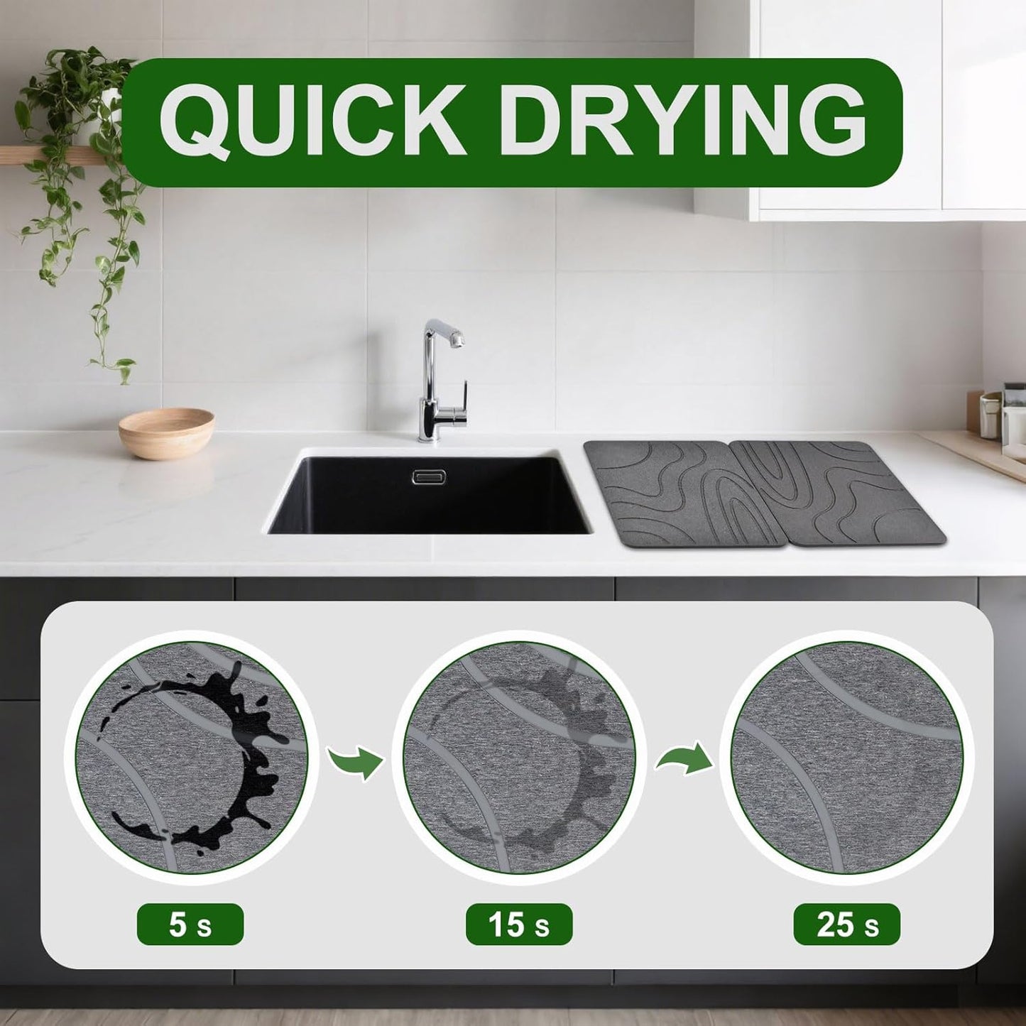 Stone Drying Mat - 2 Pack 16''x12'' Double-Sided Diatomaceous Earth | Quick Drying, No Moisture Residue