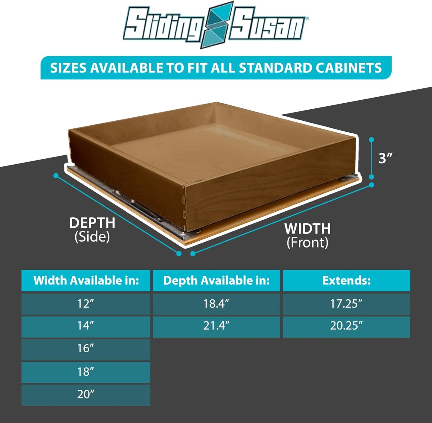 SlidingSusan Drawer Organizer - Soft Close Pull-Out Shelf for Kitchen & Pantry | Natural Walnut, 16” x 21”
