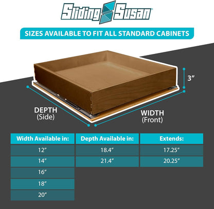SlidingSusan Drawer Organizer - Soft Close Pull-Out Shelf for Kitchen & Pantry | Natural Walnut, 16” x 21”