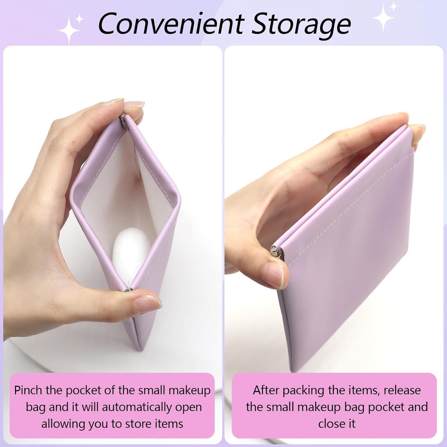 Personalized Snap Closure Leather Organizer Pouch 4 PCS Small Makeup Bag for Purse Mini Portable Cosmetic Bags for Women Lambskin Pocket Cosmetic Bag