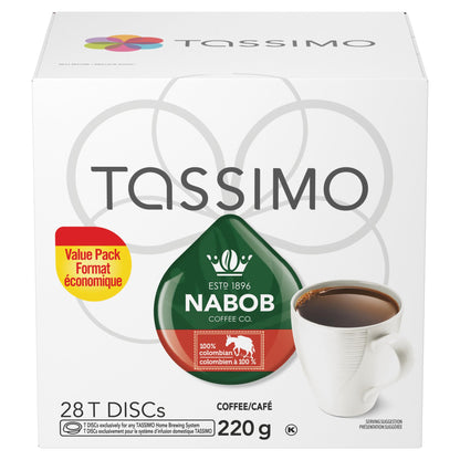 Tassimo Nabob 100% Columbian Coffee Single Serve T-Discs 28 T-Discs Imported from Canada