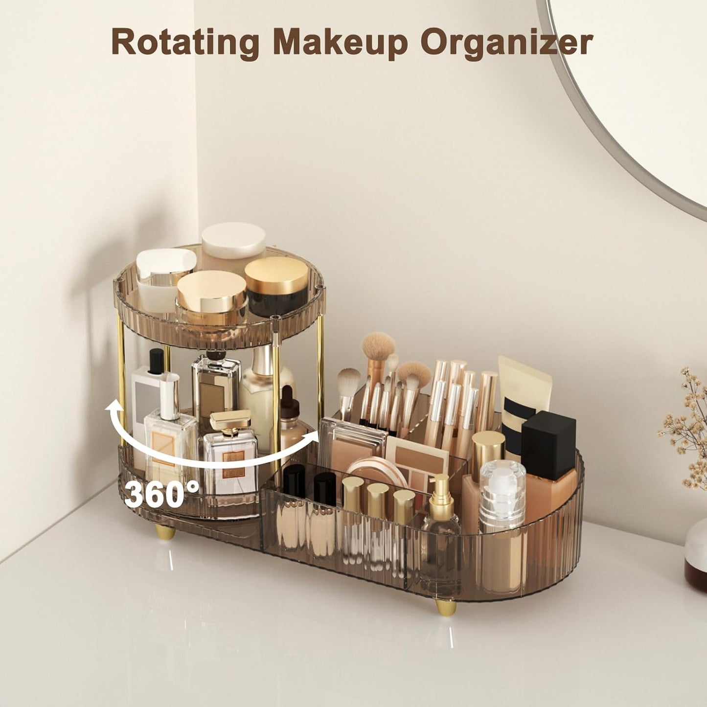 Skiennix Makeup Organizer - 360° Rotating Perfume Trays & 7-Divider Vanity Storage | Ideal for Bedroom & Bathroom