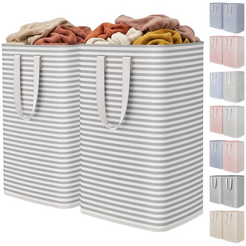 Lifewit 2 Pack Laundry Basket 80L Each, Collapsible Clothes Hamper with Reinforced Handles, Freestanding Waterproof Design for Bedroom and Laundry Room, Grey 160L Total