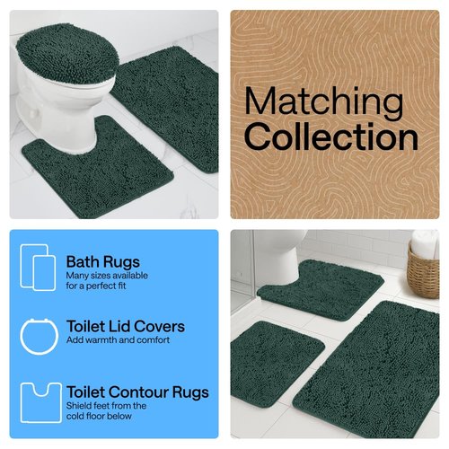 GORILLA GRIP Plush Absorbent Shaggy Chenille Bath Rug Mat for Oval Toilet Base with Rubber Backing, Machine Washable Rugs, Soft Microfiber Contour Mats for Toilets, Bathroom Decor, Hunter
