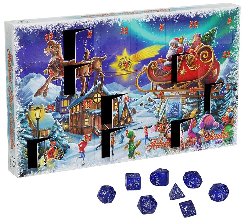 Advent Dice Calendar 04 – 23 Dice & 1 Metal Coin by Q Workshop, Cardboard Xmas Calendar