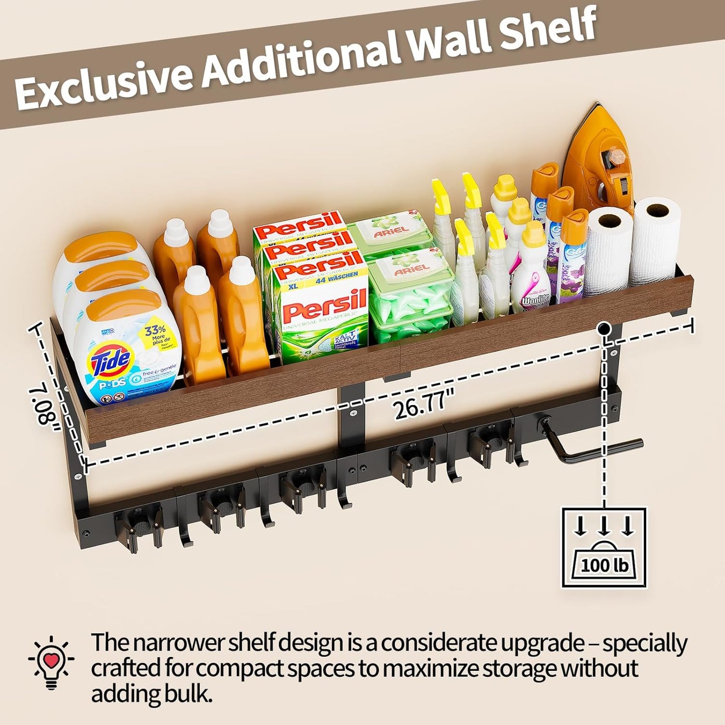 Skiennix Broom Holder Wall Mount - Space-Saving Cleaning Supplies Organizer for Home & Garage