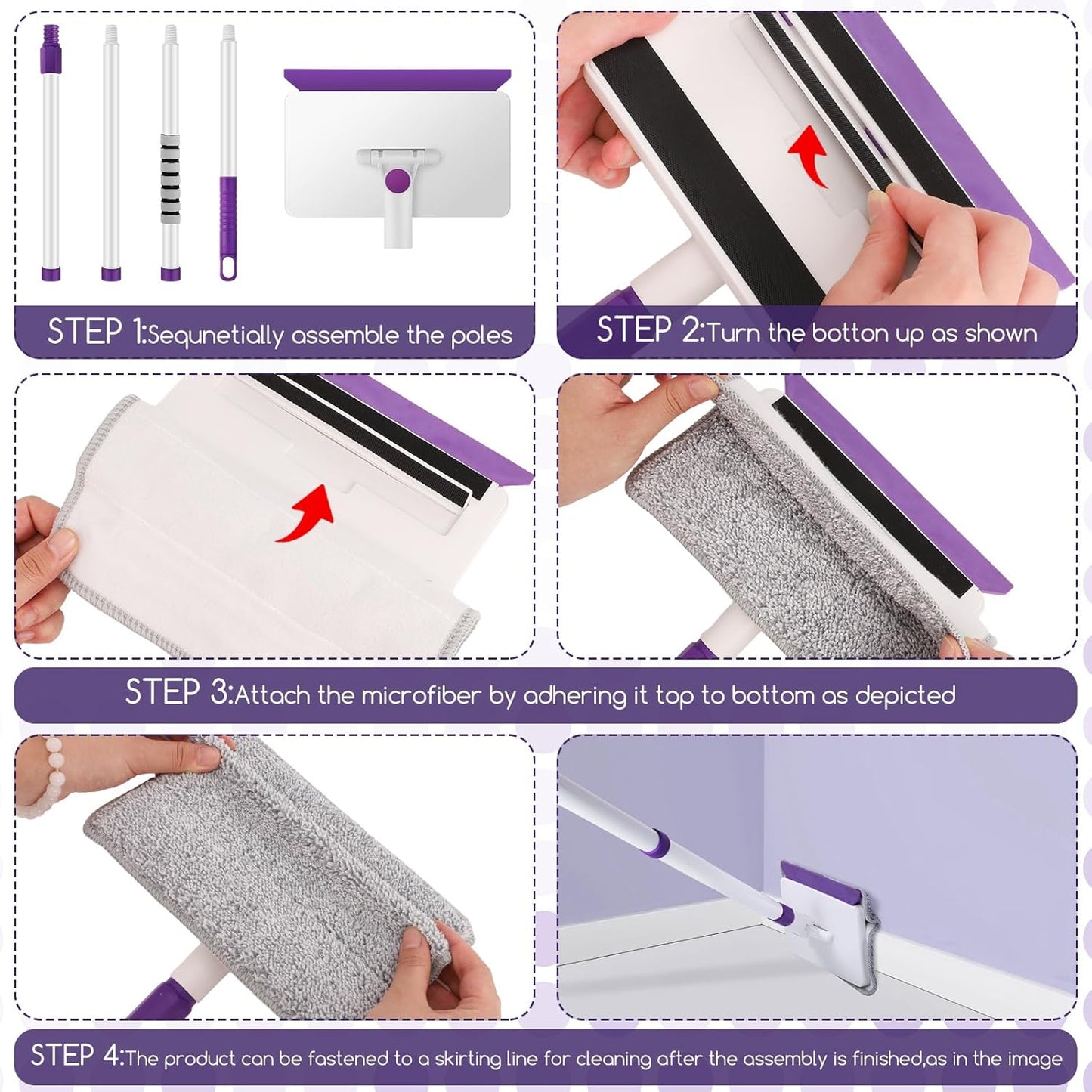 Skiennix Baseboard Cleaner Tool - 60" Extendable Handle with 5 Reusable Pads for Easy Cleaning