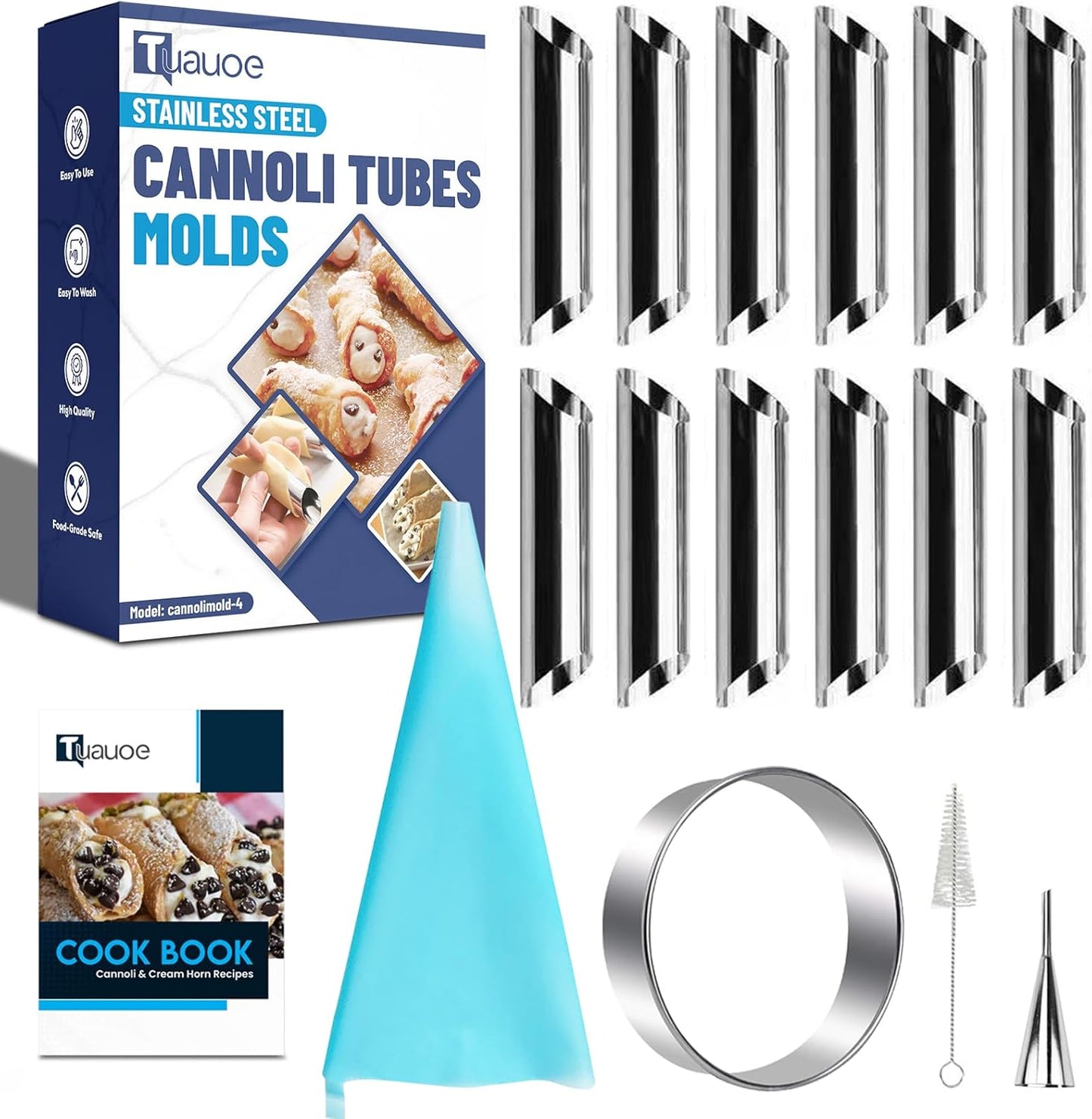 Skiennix Cannoli Tubes Molds Kit - 17-Piece Non-Stick Stainless Steel Set for Perfect Pastries