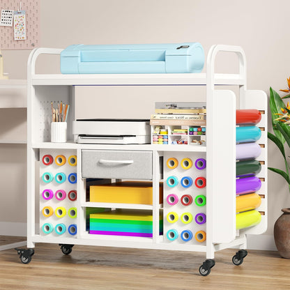 Skiennix Craft Organization Cart - Rolling Storage Table with Vinyl Roll Holder & Drawer | Large, Versatile Design