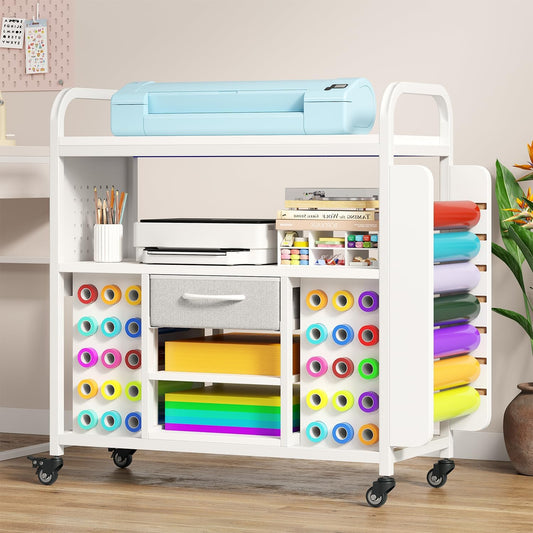 Skiennix Craft Organization Cart - Rolling Storage Table with Vinyl Roll Holder & Drawer | Large, Versatile Design