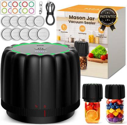 Upgraded Electric Mason Jar Vacuum Sealer Kit by [Brand Name] - Automatic One-Touch Food Storage with 2500mAh Battery & Wide/Regular Lids