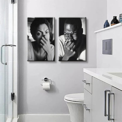 Skiennix Funny Bathroom Canvas Wall Art - Black & White Comedy Movie Posters | Ready to Hang (8x10in)