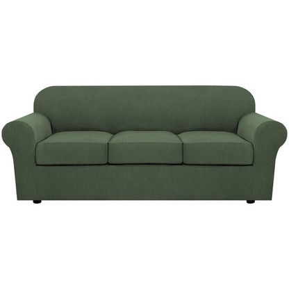 H.VERSAILTEX 4 Piece Stretch Sofa Covers for 3 Cushion Couch Covers for Living Room Furniture Slipcovers (Base Cover Plus 3 Seat Cushion Covers) Upgraded Thicker Jacquard Fabric (Sofa, Bronze Green)