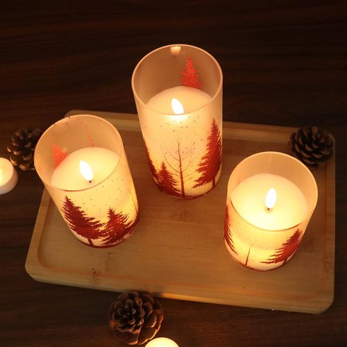 DRomance Flameless Christmas Tree Candles - Remote Timer, Real Wax, 3D Wick | Red, Set of 3 (3, 4, 5, 6 Inch)