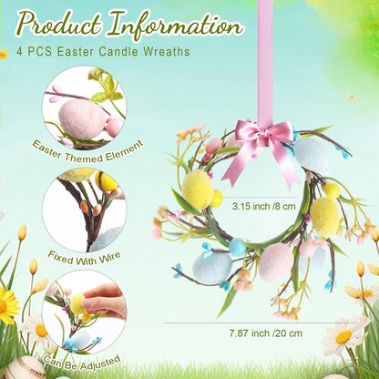 XunYee Easter Egg Candle Rings - 4 Pcs Mini Pastel Berry Floral Wreaths for Dining Table Decor