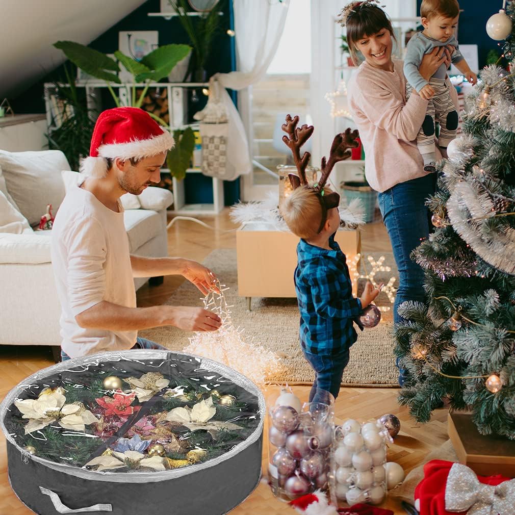 Primode Christmas Wreath Storage Bag 30" - Durable 600D Oxford Container with Clear Top Window | Gray