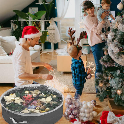 Primode Christmas Wreath Storage Bag 30" - Durable 600D Oxford Container with Clear Top Window | Gray