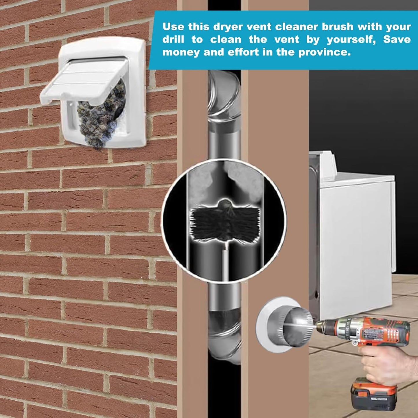 Sealegend Dryer Vent Cleaner Kit - 40 Feet Flexible Quick-Snap Brush with Drill Attachment | Easy Lint Removal