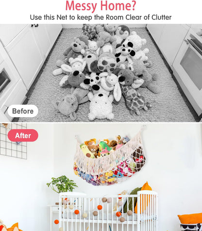 Skiennix Stuffed Animal Hammock - Extra Large 56'' Storage Net for Toys - Cream White