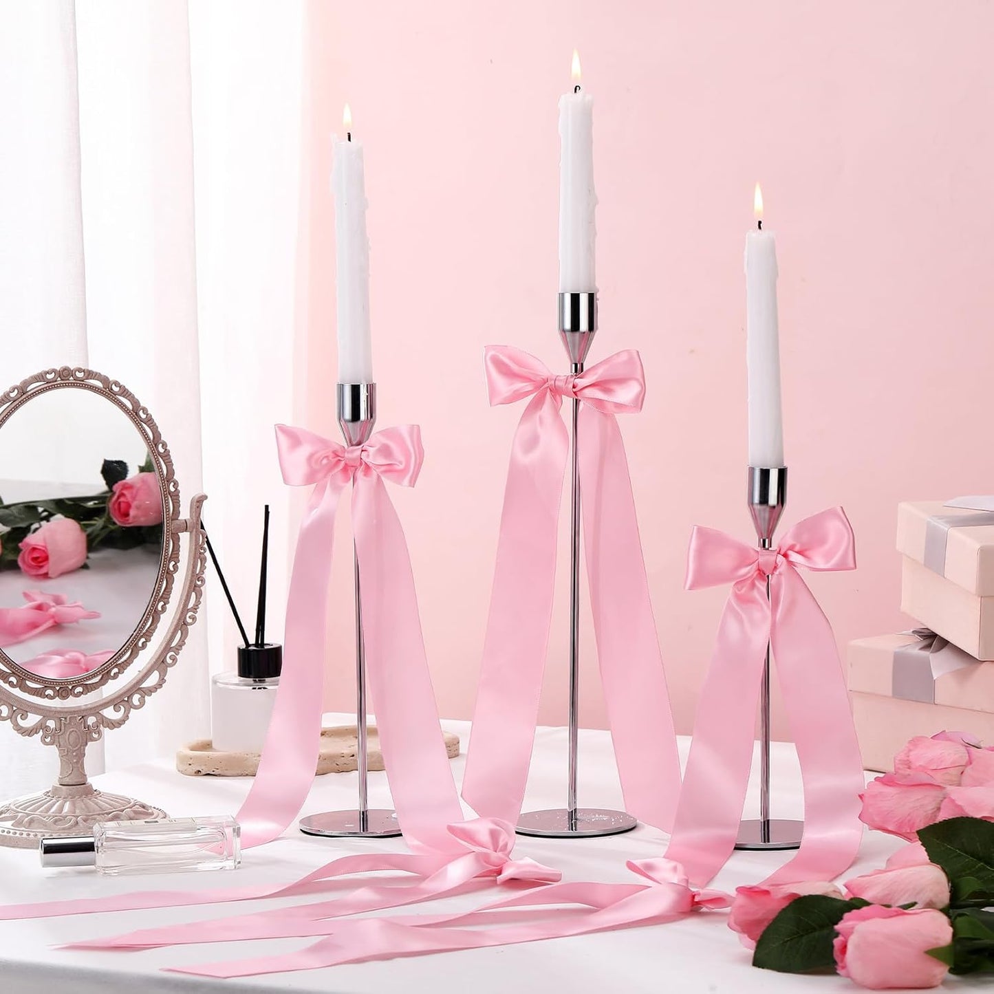 Teenyyou Pink Candlestick Bows - 12 Pcs Self-Adhesive 13 Inch Large Decor for Weddings & Parties
