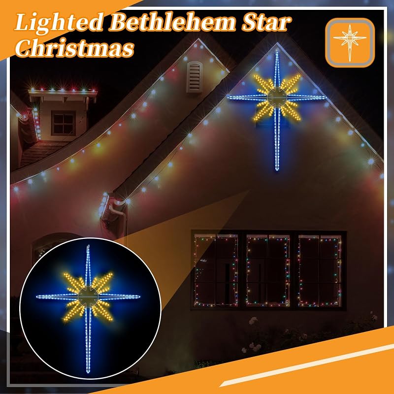 Large Christmas LED Bethlehem Star Light - 48" Warm Blue, With Iron Frame (Variation: Warm Blue+48")
